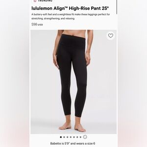 NWOT lululemon Align™ High-Rise Pant 25" 6